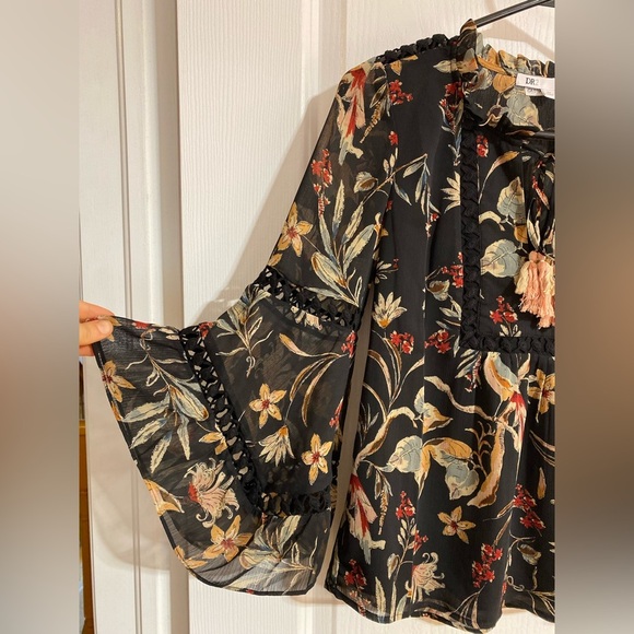 Anthropologie Daniel Rainn Boho Bell-Sleeve Crochet Tassel Peasant Blouse XS - Picture 5 of 13